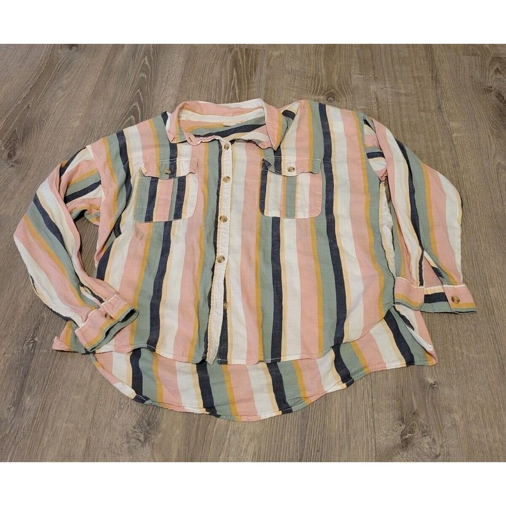 SO Size XXL Striped Long-sleeved Button Up Flannel, Easter/Spring Pastels 70/30